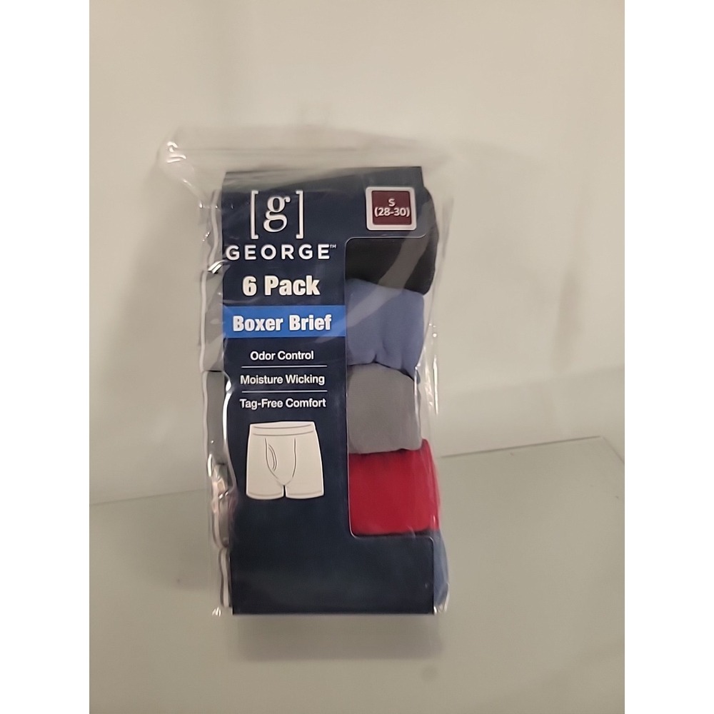 George Mens 100% Cotton Boxer Briefs S 6-Pack 28-30 Moisture Wicking NIP‎